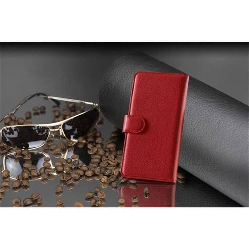 Cadorabo Handy Hülle für HTC ONE M9 Hülle in KARMIN ROT , Schutzhülle Tasche Hülle case cover mit Kartenfach und Standfunktion