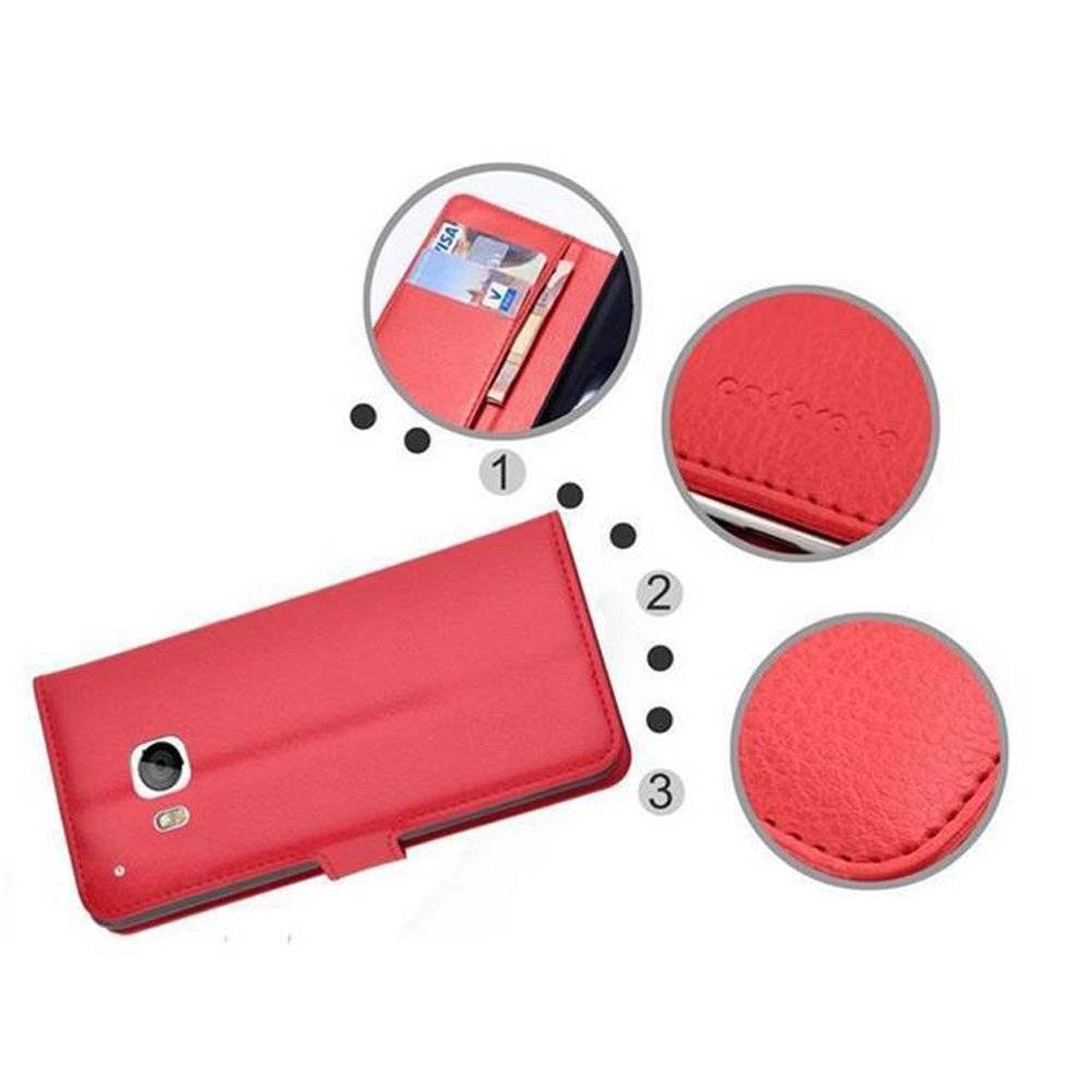 Cadorabo Handy Hülle für HTC ONE M9 Hülle in KARMIN ROT , Schutzhülle Tasche Hülle case cover mit Kartenfach und Standfunktion