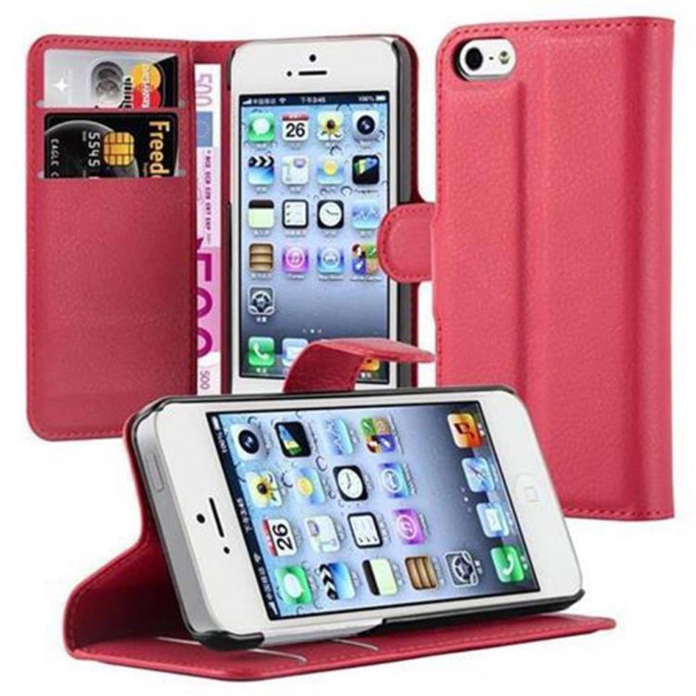 Cadorabo Hülle für Apple iPhone 5 / 5S / SE 2016 Schutz Hülle in Rot Handyhülle Etui Case Cover Magnetverschluss