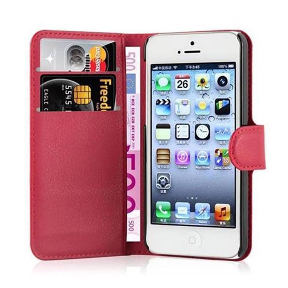 Cadorabo Hülle für Apple iPhone 5 / 5S / SE 2016 Schutz Hülle in Rot Handyhülle Etui Case Cover Magnetverschluss