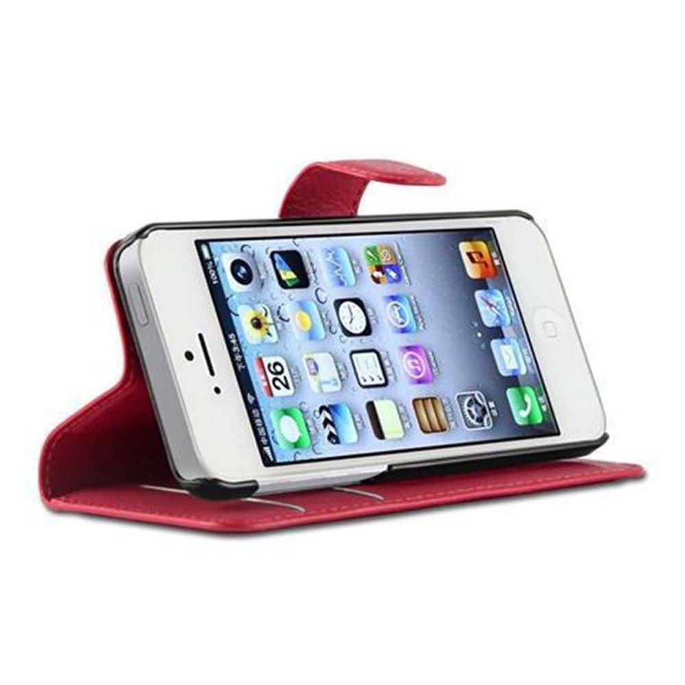 Cadorabo Hülle für Apple iPhone 5 / 5S / SE 2016 Schutz Hülle in Rot Handyhülle Etui Case Cover Magnetverschluss