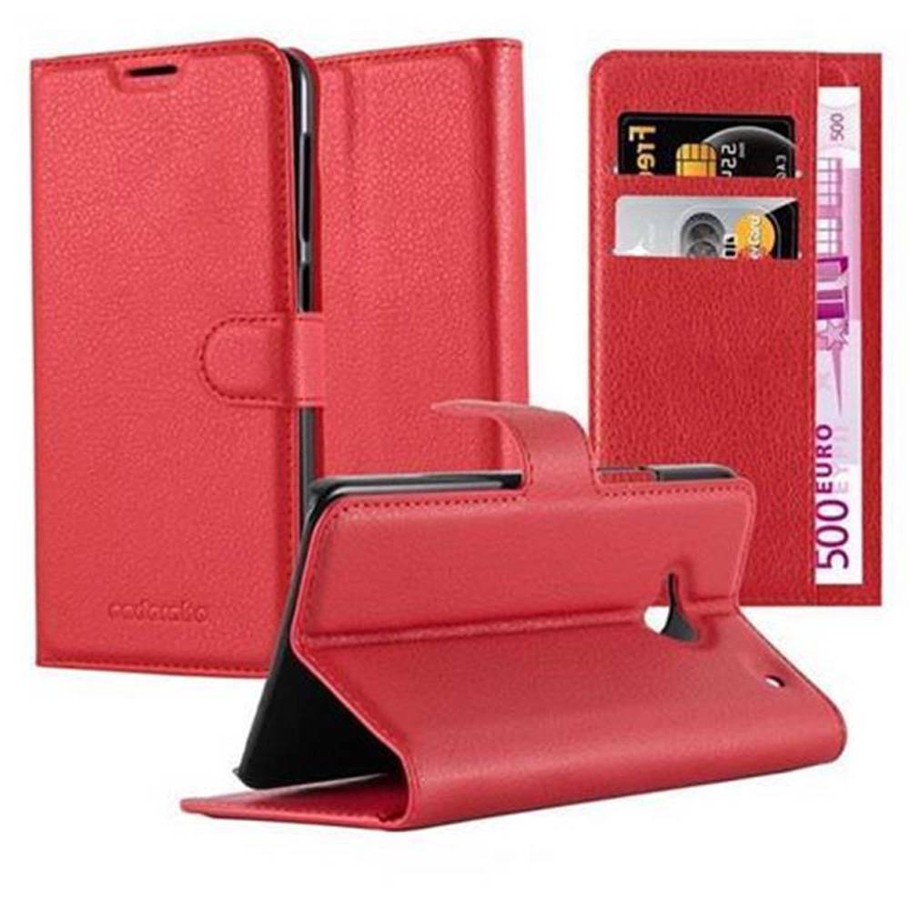 Cadorabo Hülle für HTC ONE M7 Schutz Hülle in Rot Handyhülle Etui Case Cover Magnetverschluss
