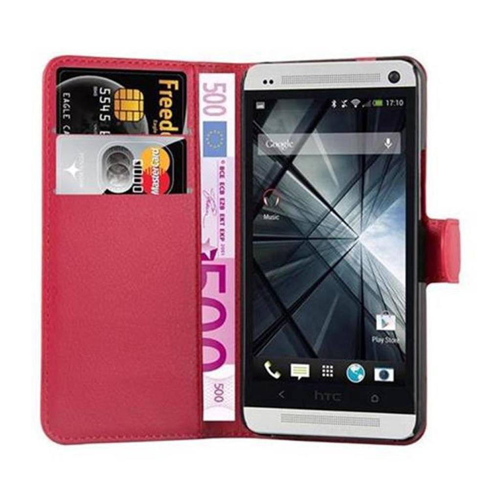 Cadorabo Hülle für HTC ONE M7 Schutz Hülle in Rot Handyhülle Etui Case Cover Magnetverschluss