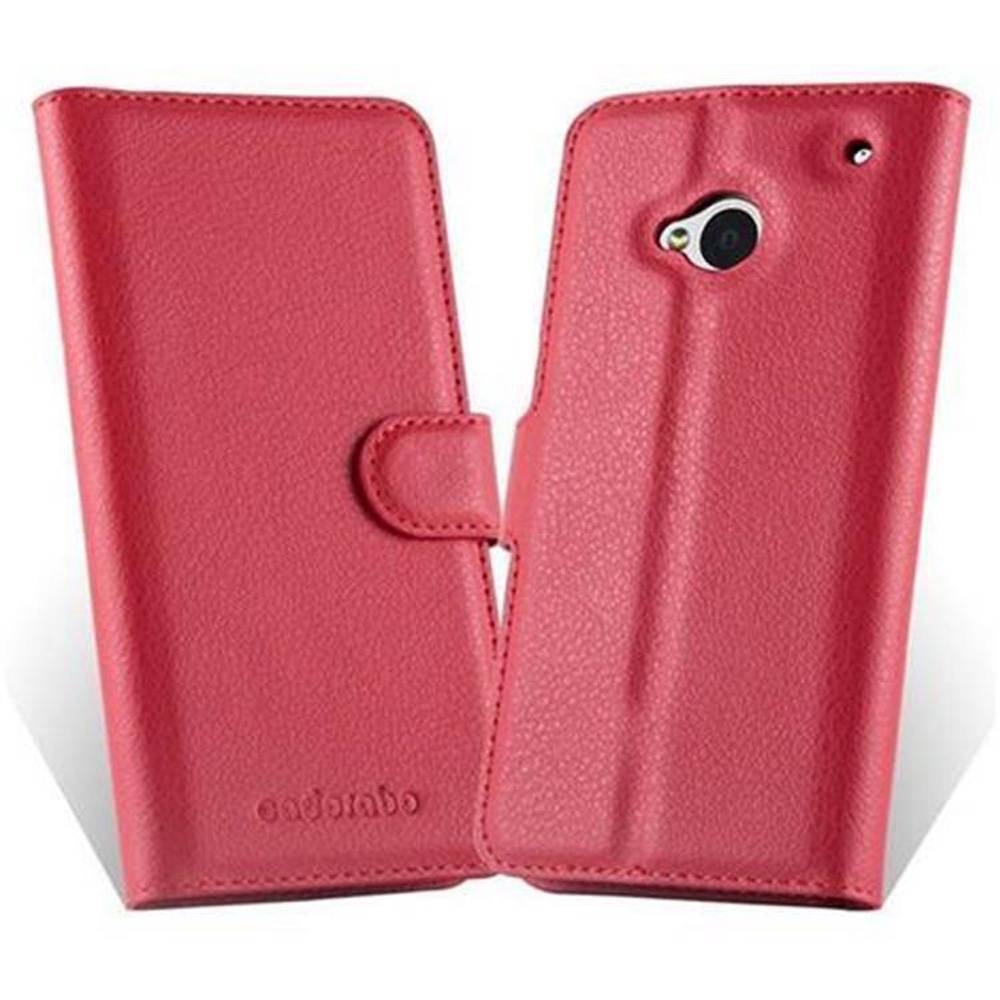 Cadorabo Hülle für HTC ONE M7 Schutz Hülle in Rot Handyhülle Etui Case Cover Magnetverschluss