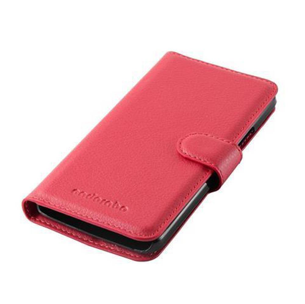 Cadorabo Hülle für HTC ONE M7 Schutz Hülle in Rot Handyhülle Etui Case Cover Magnetverschluss