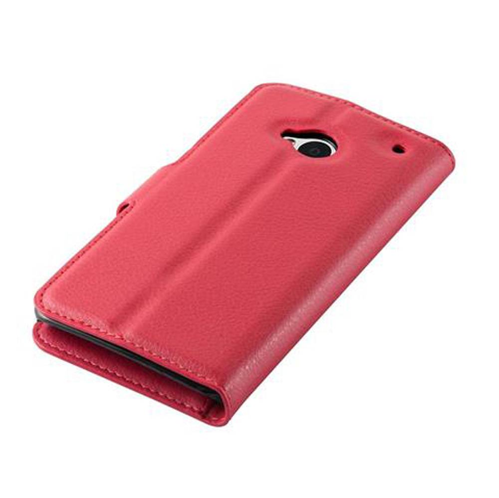 Cadorabo Hülle für HTC ONE M7 Schutz Hülle in Rot Handyhülle Etui Case Cover Magnetverschluss
