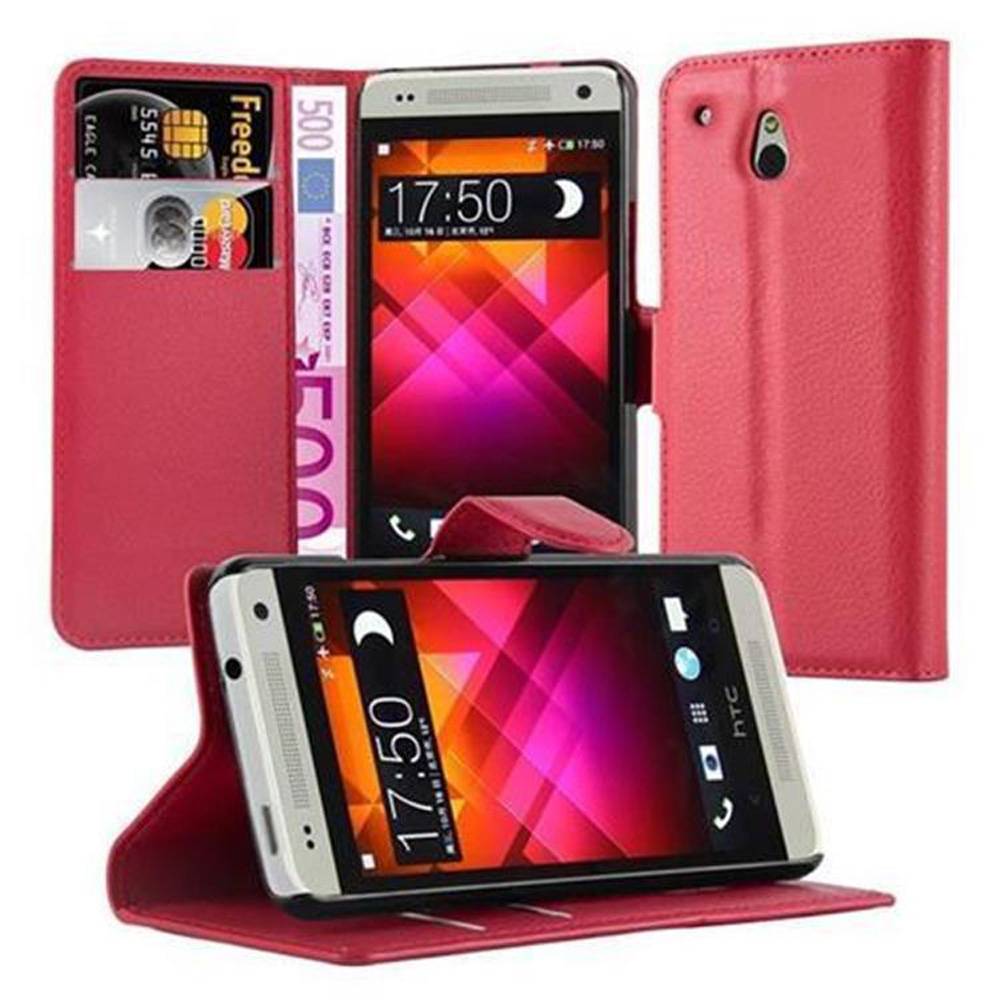 Cadorabo Hülle für HTC ONE M4 MINI Schutz Hülle in Rot Handyhülle Etui Case Cover Magnetverschluss