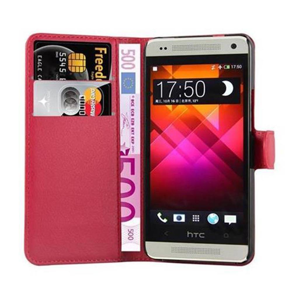 Cadorabo Hülle für HTC ONE M4 MINI Schutz Hülle in Rot Handyhülle Etui Case Cover Magnetverschluss