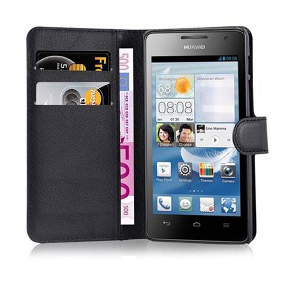 Cadorabo Hülle für Huawei ASCEND G526 Schutz Hülle in Schwarz Handyhülle Etui Case Cover Magnetverschluss
