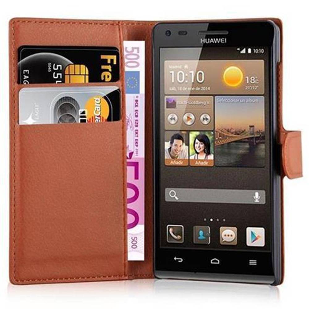 Cadorabo Hülle für Huawei ASCEND G6 Schutz Hülle in Braun Handyhülle Etui Case Cover Magnetverschluss