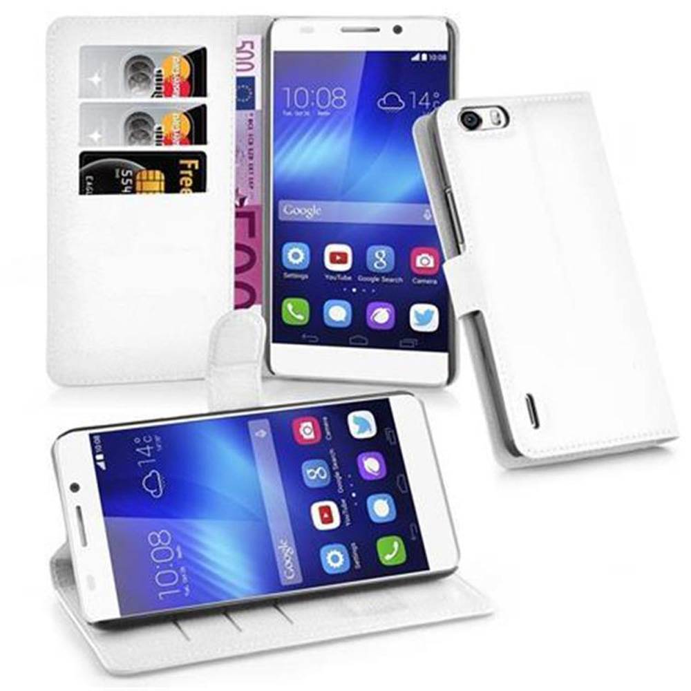 Cadorabo Hülle für Honor 6 PLUS Schutz Hülle in Weiß Handyhülle Etui Case Cover Magnetverschluss