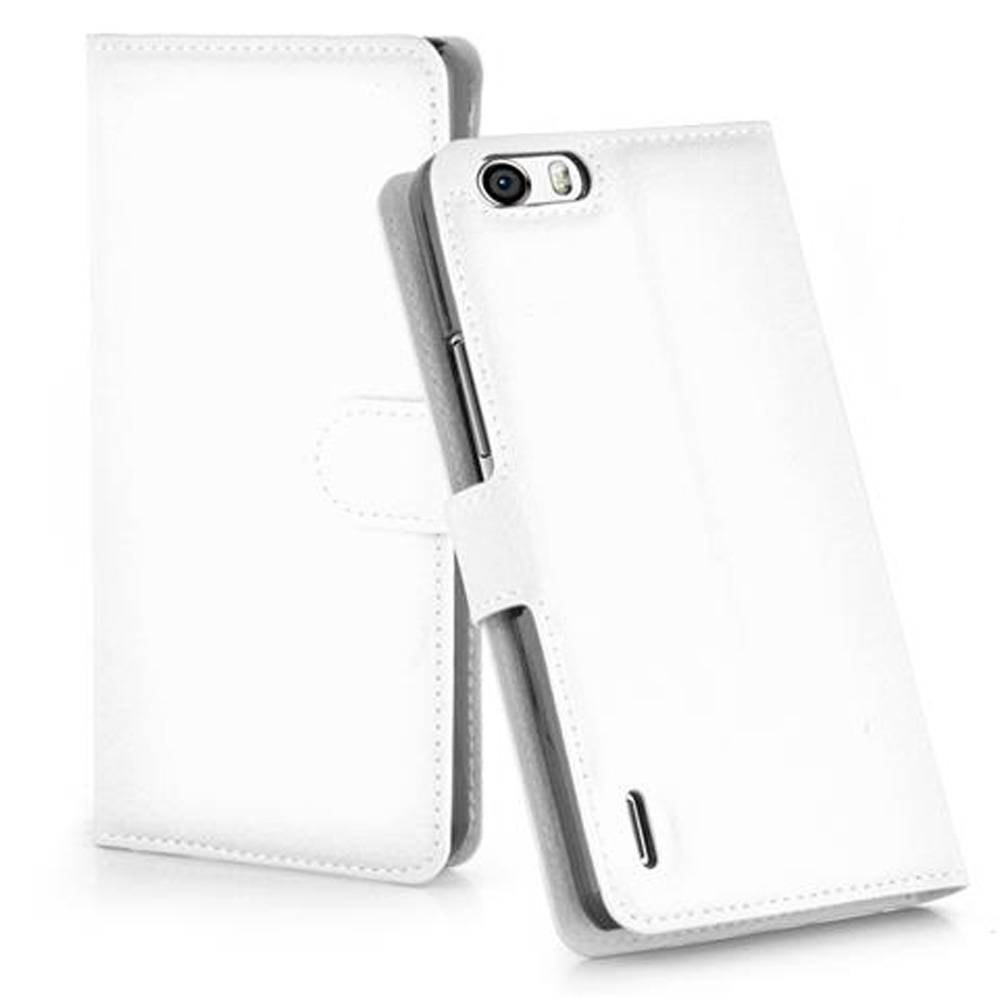 Cadorabo Hülle für Honor 6 PLUS Schutz Hülle in Weiß Handyhülle Etui Case Cover Magnetverschluss
