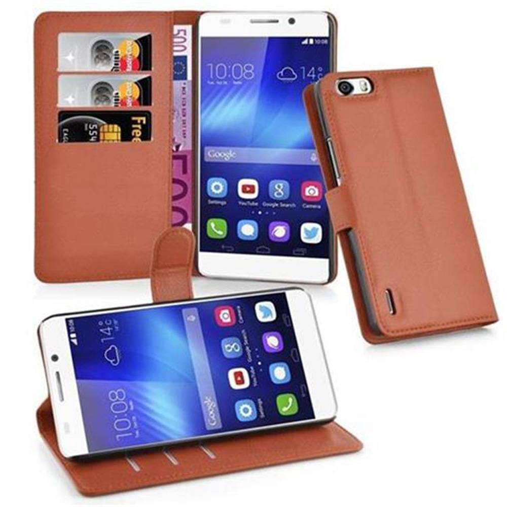 Cadorabo Hülle für Honor 6 PLUS Schutz Hülle in Braun Handyhülle Etui Case Cover Magnetverschluss