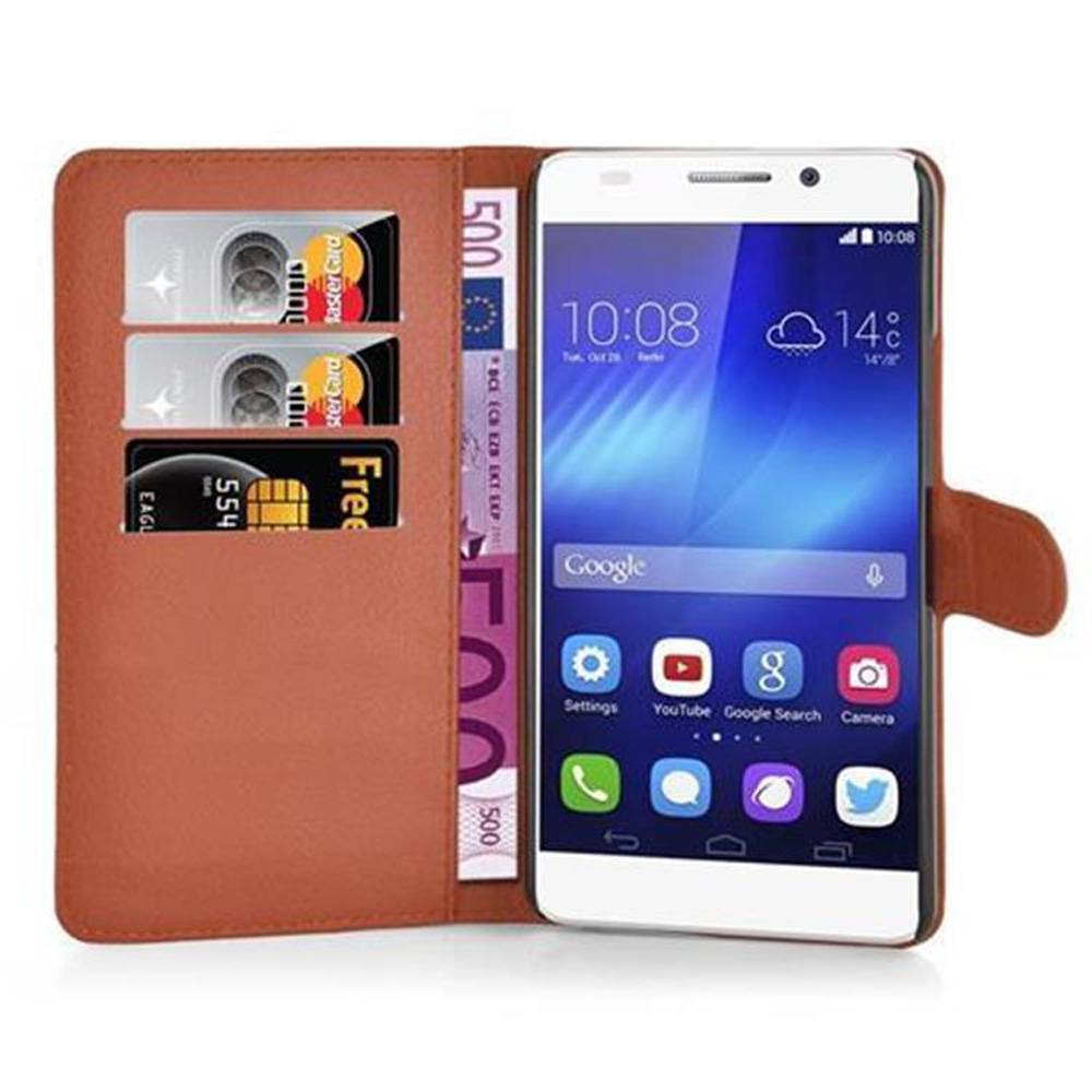 Cadorabo Hülle für Honor 6 PLUS Schutz Hülle in Braun Handyhülle Etui Case Cover Magnetverschluss