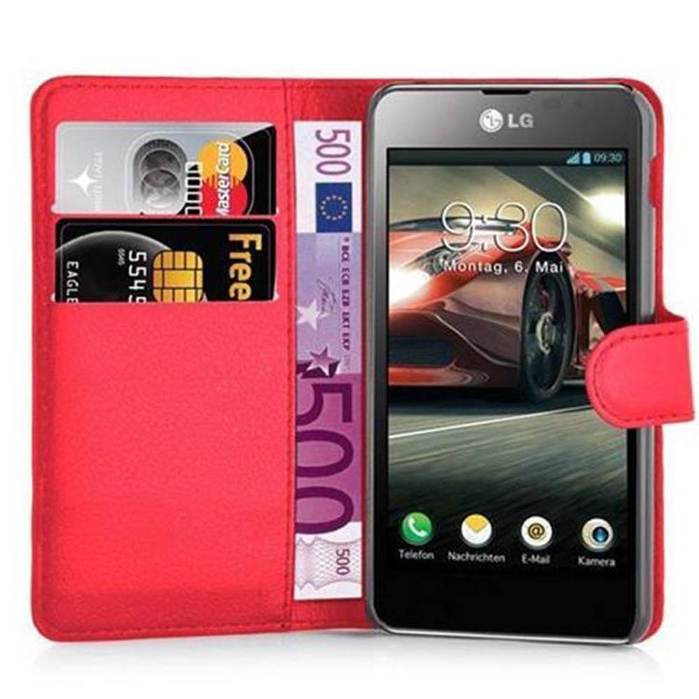 Cadorabo Hülle für LG OPTIMUS F5 / LUCID 2 Schutz Hülle in Rot Handyhülle Etui Case Cover Magnetverschluss
