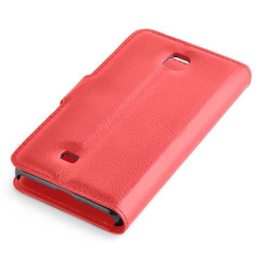 Cadorabo Hülle für LG OPTIMUS F5 / LUCID 2 Schutz Hülle in Rot Handyhülle Etui Case Cover Magnetverschluss