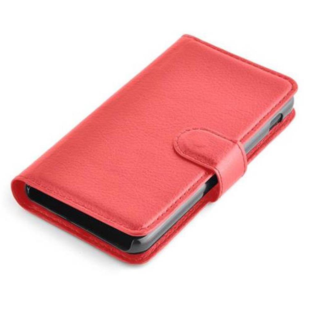 Cadorabo Hülle für LG OPTIMUS F5 / LUCID 2 Schutz Hülle in Rot Handyhülle Etui Case Cover Magnetverschluss