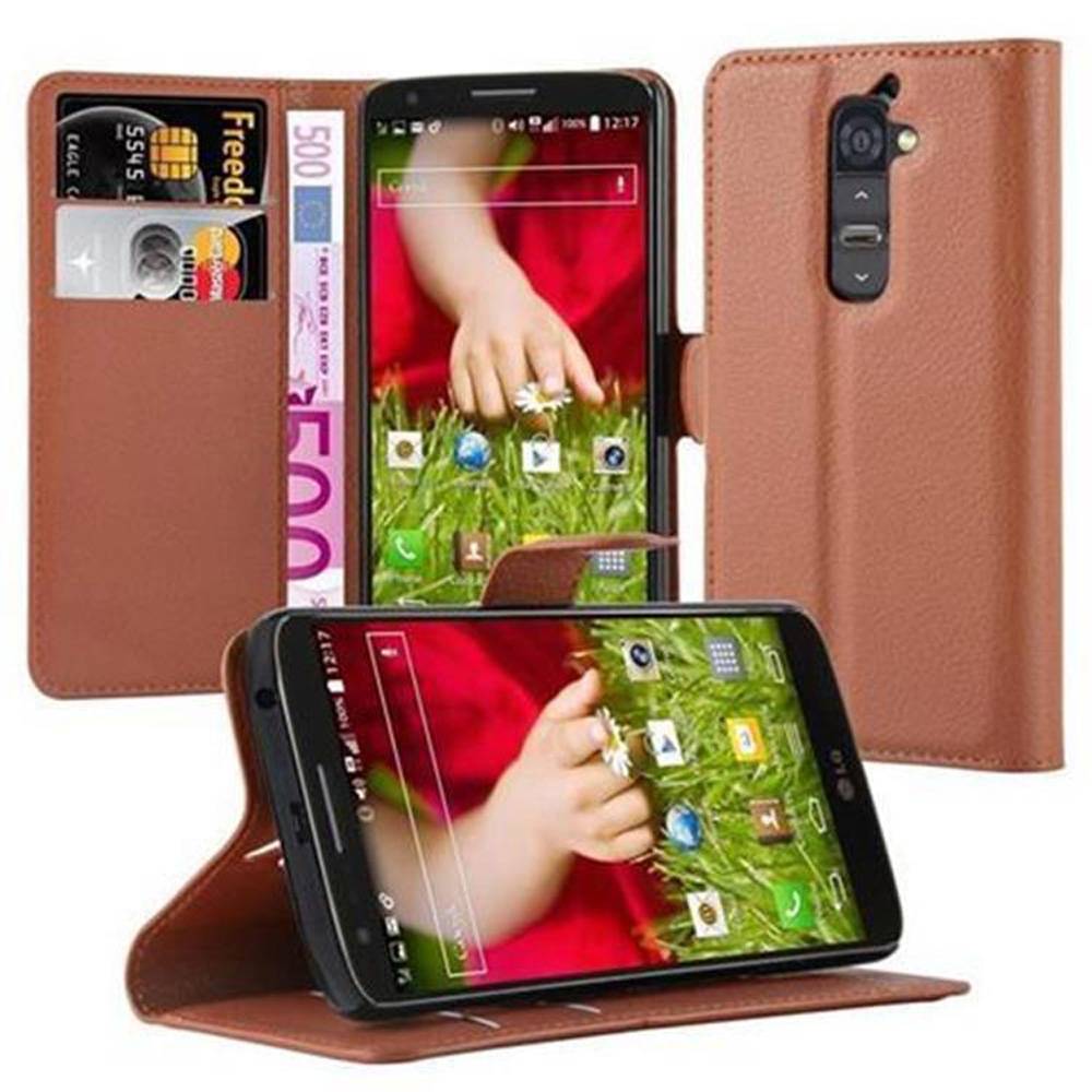 Cadorabo Hülle für LG G2 Schutz Hülle in Braun Handyhülle Etui Case Cover Magnetverschluss