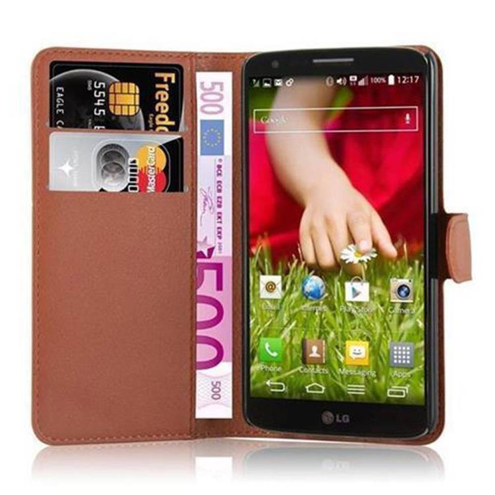 Cadorabo Hülle für LG G2 Schutz Hülle in Braun Handyhülle Etui Case Cover Magnetverschluss