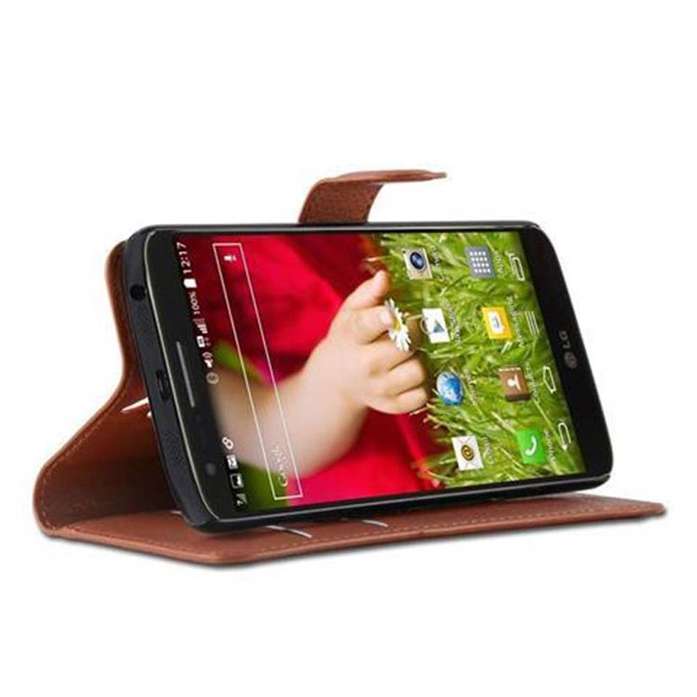 Cadorabo Hülle für LG G2 Schutz Hülle in Braun Handyhülle Etui Case Cover Magnetverschluss