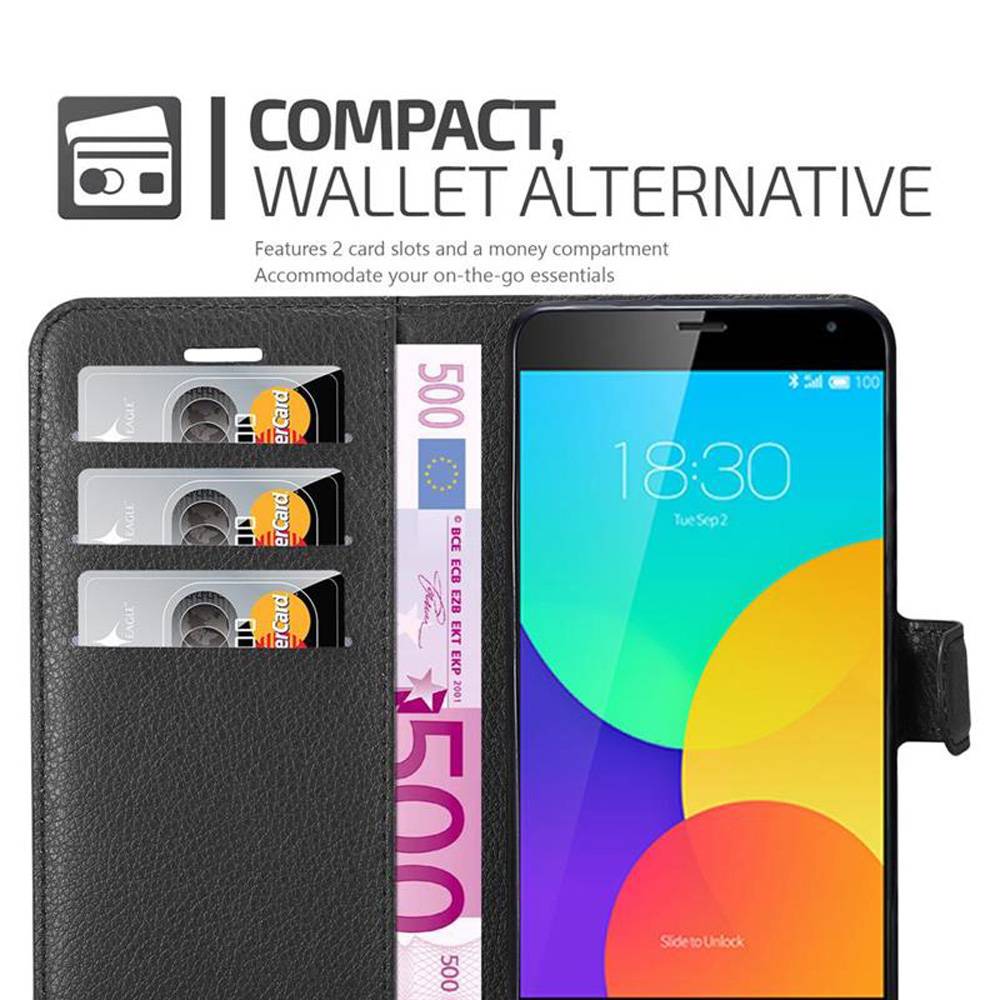 Cadorabo Hülle für MEIZU MX4 Schutz Hülle in Schwarz Handyhülle Etui Case Cover Magnetverschluss