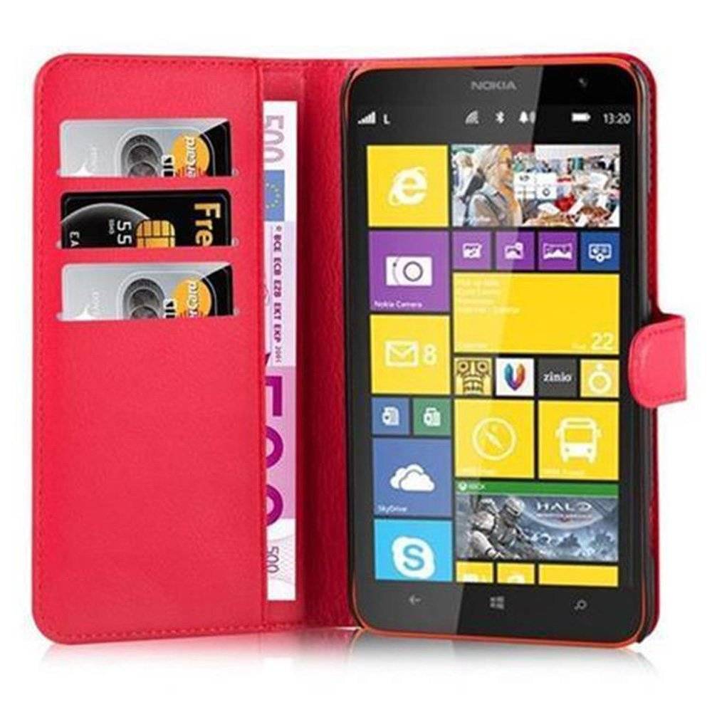 Cadorabo Handy Hülle für Nokia Lumia 1320 Hülle in KARMIN ROT , Schutzhülle Tasche Hülle case cover mit Kartenfach und Standfunktion