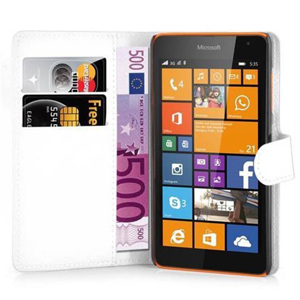 Cadorabo Hülle für Nokia Lumia 535 Schutz Hülle in Weiß Handyhülle Etui Case Cover Magnetverschluss