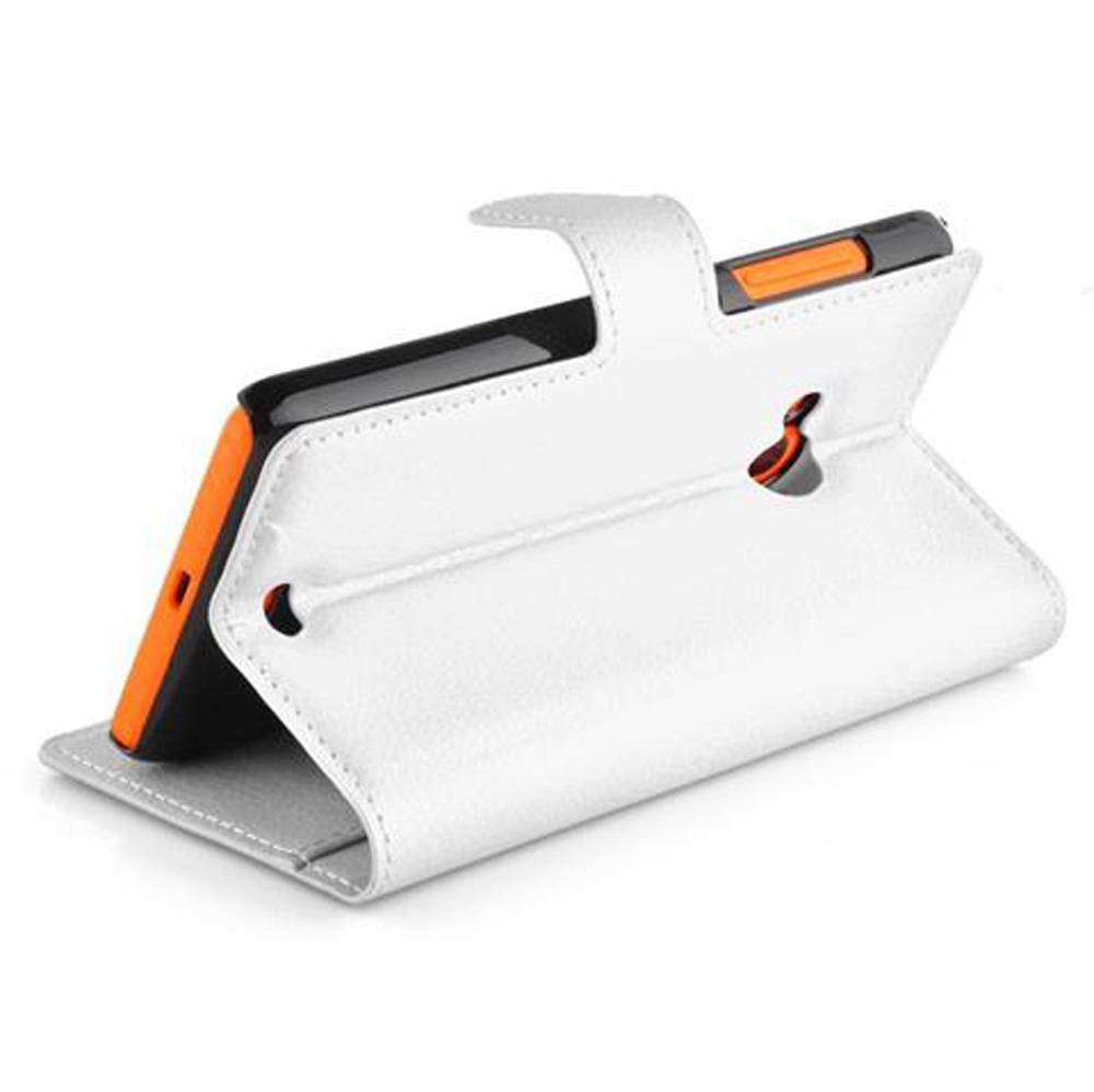 Cadorabo Hülle für Nokia Lumia 535 Schutz Hülle in Weiß Handyhülle Etui Case Cover Magnetverschluss