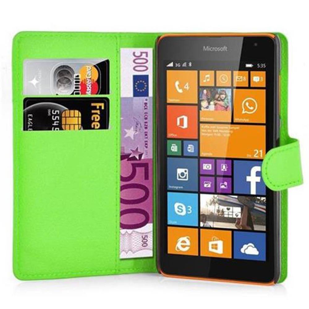 Cadorabo Hülle für Nokia Lumia 535 Schutz Hülle in Grün Handyhülle Etui Case Cover Magnetverschluss