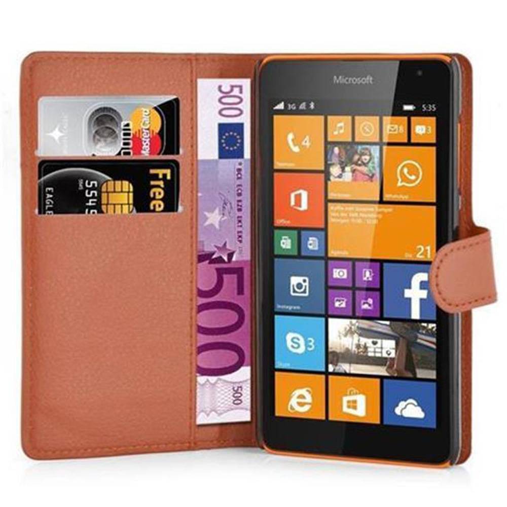 Cadorabo Hülle für Nokia Lumia 535 Schutz Hülle in Braun Handyhülle Etui Case Cover Magnetverschluss