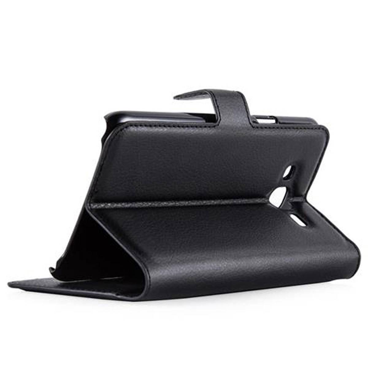 Cadorabo Hülle für Samsung Galaxy J7 2015 Schutz Hülle in Schwarz Handyhülle Etui Case Cover Magnetverschluss