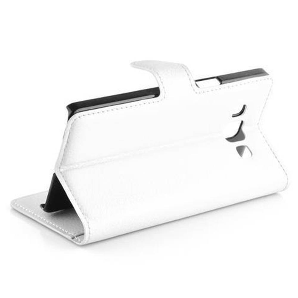 Cadorabo Hülle für Samsung Galaxy A3 2015 Schutz Hülle in Weiß Handyhülle Etui Case Cover Magnetverschluss
