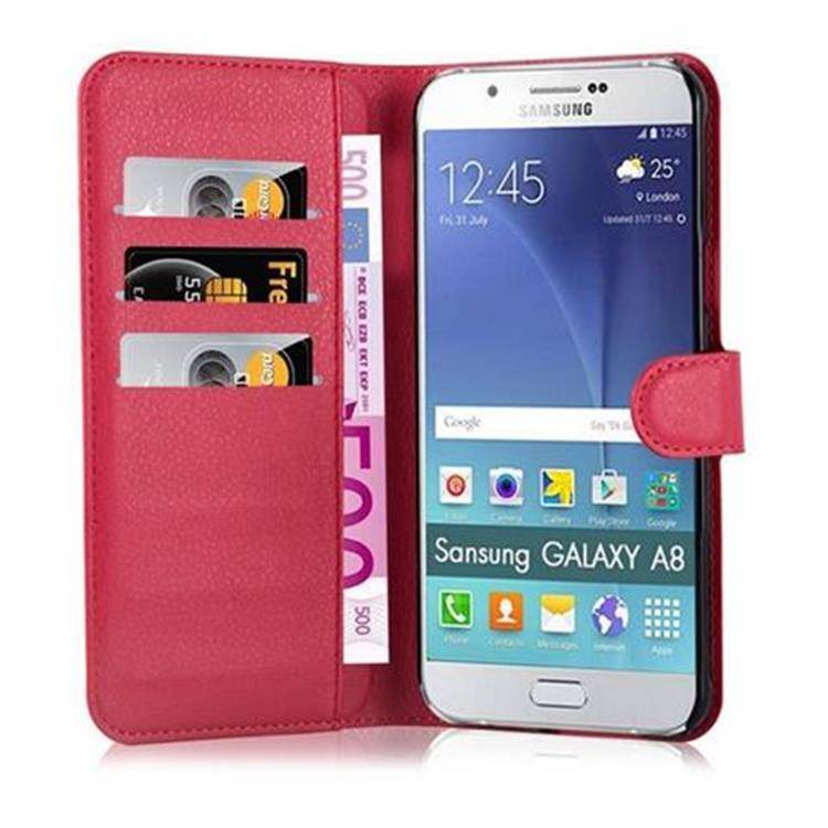 Cadorabo Hülle für Samsung Galaxy A8 2015 Schutz Hülle in Rot Handyhülle Etui Case Cover Magnetverschluss