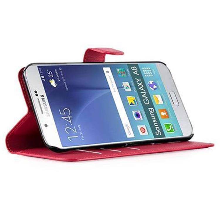 Cadorabo Hülle für Samsung Galaxy A8 2015 Schutz Hülle in Rot Handyhülle Etui Case Cover Magnetverschluss