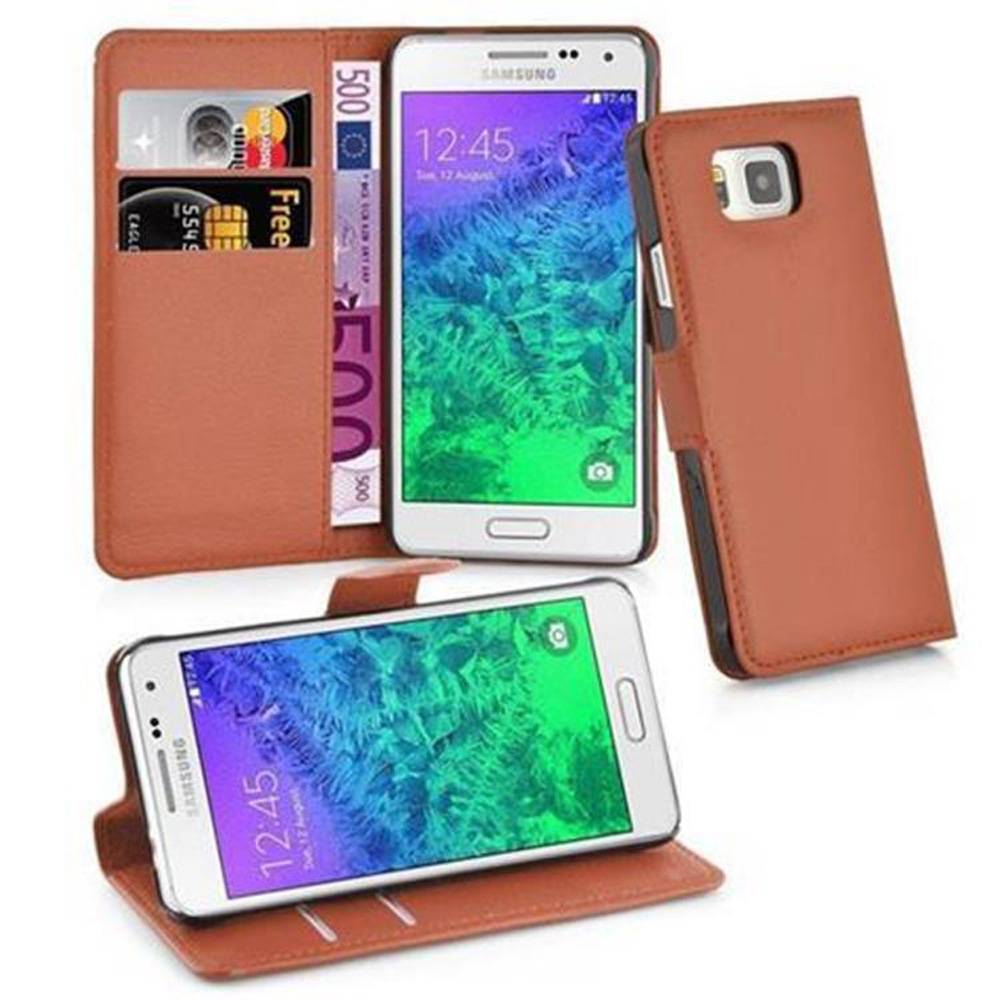 Cadorabo Hülle für Samsung Galaxy ALPHA Schutz Hülle in Braun Handyhülle Etui Case Cover Magnetverschluss
