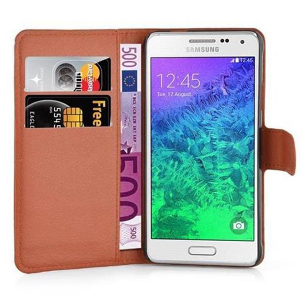 Cadorabo Hülle für Samsung Galaxy ALPHA Schutz Hülle in Braun Handyhülle Etui Case Cover Magnetverschluss