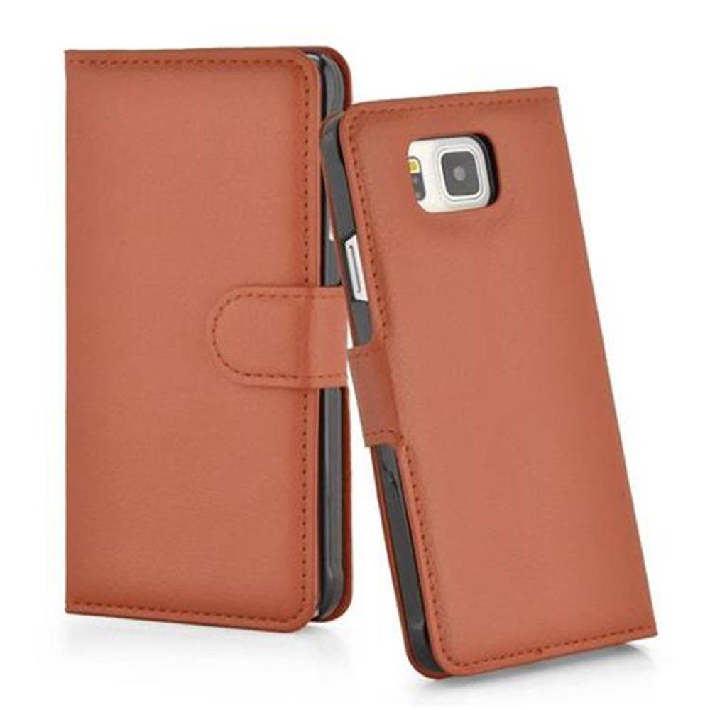 Cadorabo Hülle für Samsung Galaxy ALPHA Schutz Hülle in Braun Handyhülle Etui Case Cover Magnetverschluss