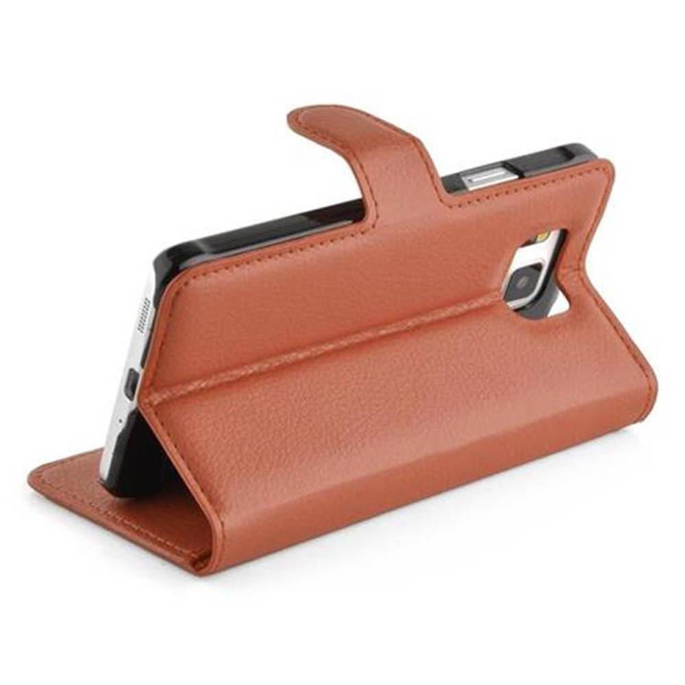 Cadorabo Hülle für Samsung Galaxy ALPHA Schutz Hülle in Braun Handyhülle Etui Case Cover Magnetverschluss