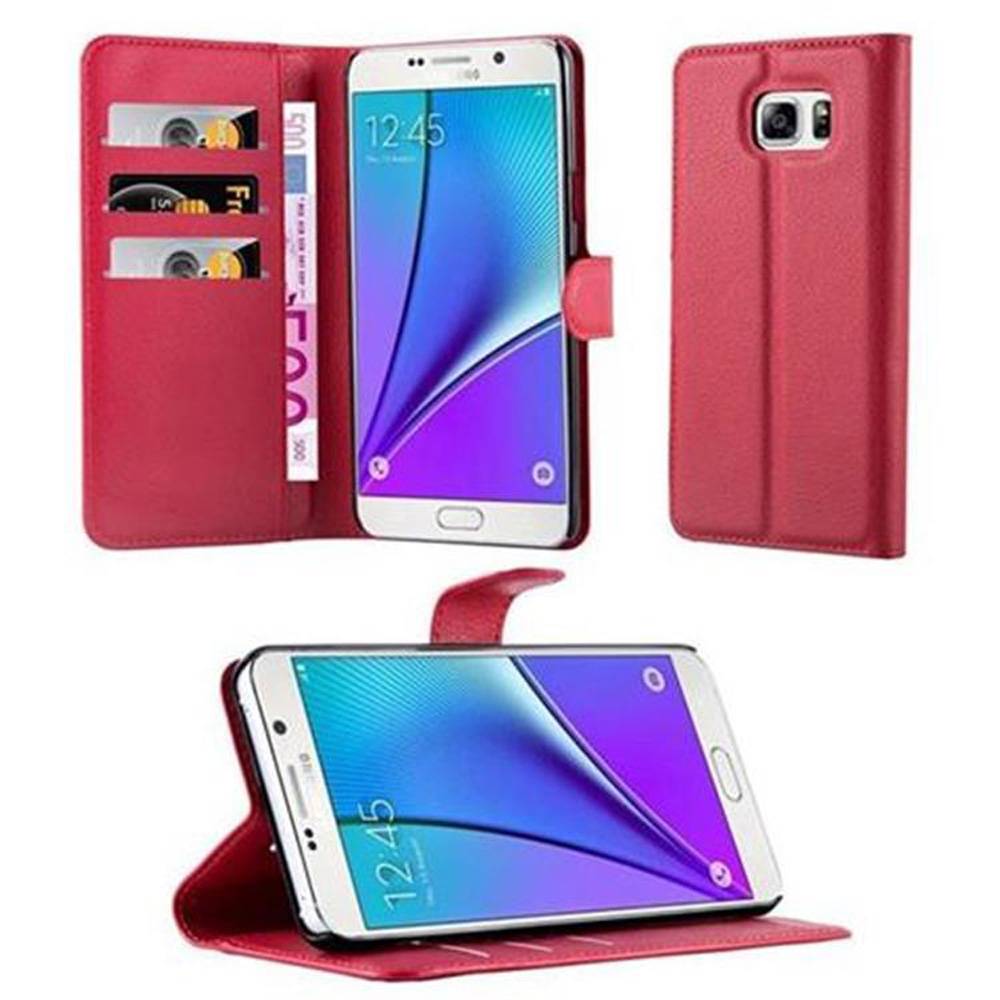 Cadorabo Hülle für Samsung Galaxy NOTE 5 Schutz Hülle in Rot Handyhülle Etui Case Cover Magnetverschluss