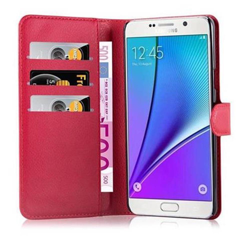 Cadorabo Hülle für Samsung Galaxy NOTE 5 Schutz Hülle in Rot Handyhülle Etui Case Cover Magnetverschluss