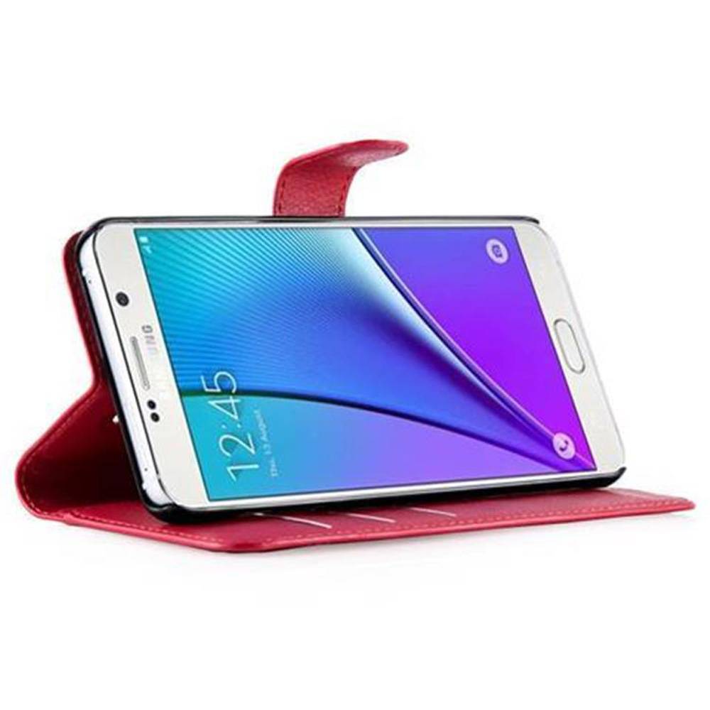 Cadorabo Hülle für Samsung Galaxy NOTE 5 Schutz Hülle in Rot Handyhülle Etui Case Cover Magnetverschluss