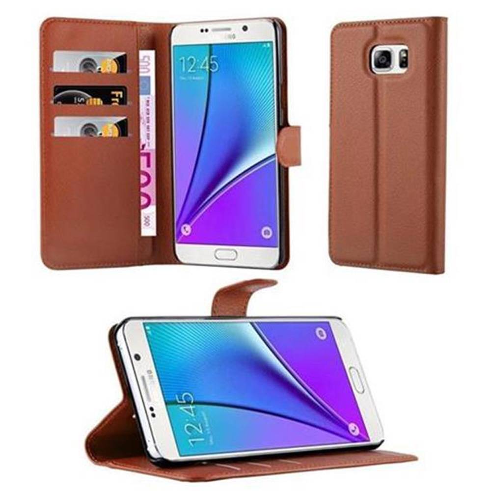 Cadorabo Hülle für Samsung Galaxy NOTE 5 Schutz Hülle in Braun Handyhülle Etui Case Cover Magnetverschluss