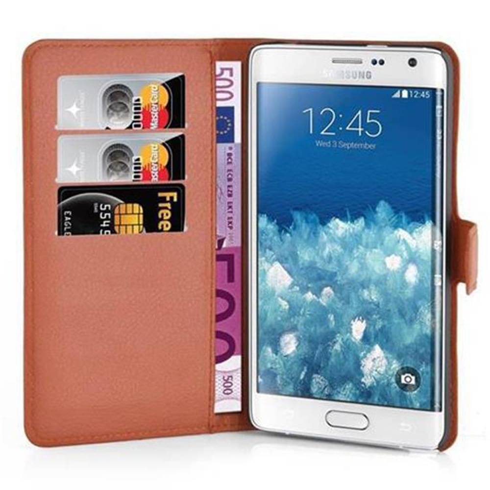 Cadorabo Hülle für Samsung Galaxy NOTE EDGE Schutz Hülle in Braun Handyhülle Etui Case Cover Magnetverschluss
