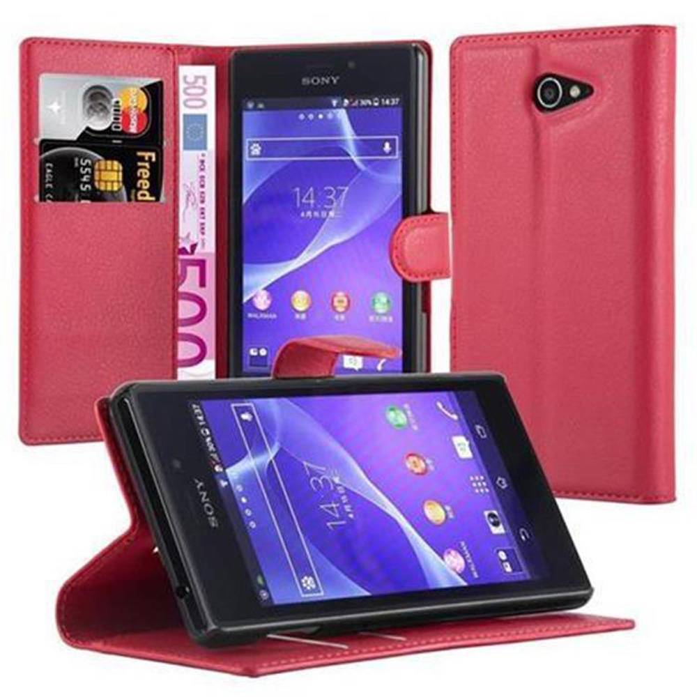Cadorabo Hülle für Sony Xperia M2 / M2 AQUA Schutz Hülle in Rot Handyhülle Etui Case Cover Magnetverschluss