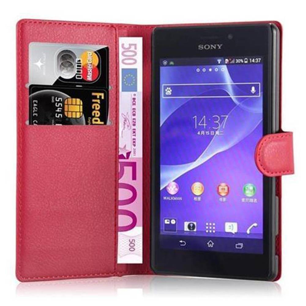 Cadorabo Hülle für Sony Xperia M2 / M2 AQUA Schutz Hülle in Rot Handyhülle Etui Case Cover Magnetverschluss
