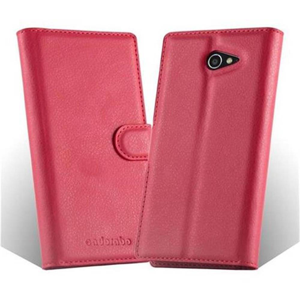 Cadorabo Hülle für Sony Xperia M2 / M2 AQUA Schutz Hülle in Rot Handyhülle Etui Case Cover Magnetverschluss