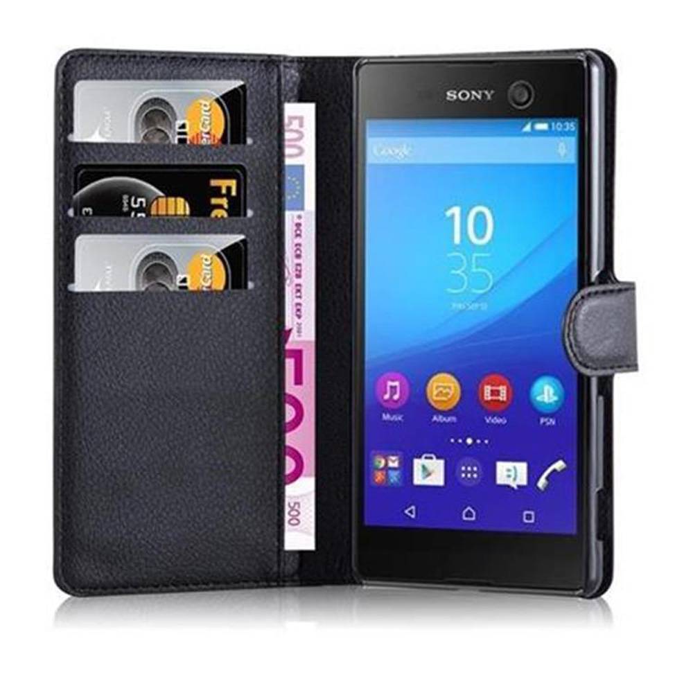 Cadorabo Hülle für Sony Xperia M5 Schutz Hülle in Schwarz Handyhülle Etui Case Cover Magnetverschluss