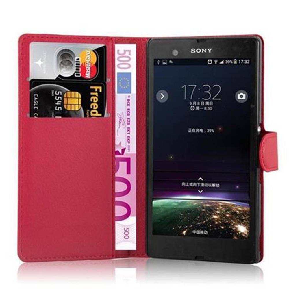 Cadorabo Hülle für Sony Xperia Z Schutz Hülle in Rot Handyhülle Etui Case Cover Magnetverschluss