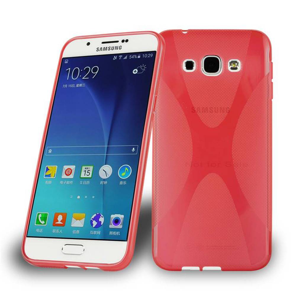 Cadorabo Handyhülle für Samsung Galaxy A8 2015 in Rot Hülle Schutzhülle TPU Silikon Backcover Case