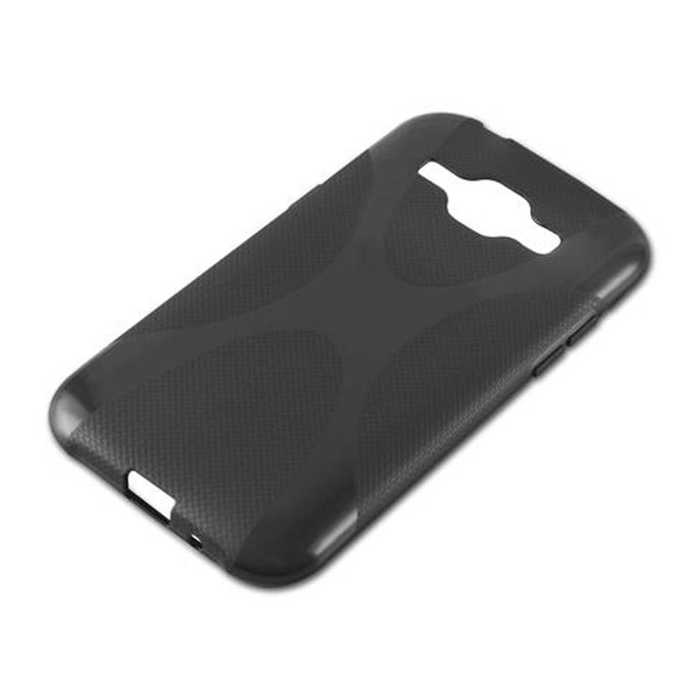 Cadorabo Handyhülle für Samsung Galaxy J1 2015 in Schwarz Hülle Schutzhülle TPU Silikon Backcover Case